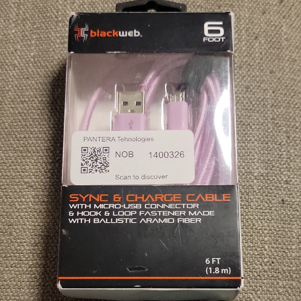 Blackweb Black and Pink Braided 6ft Micro-USB Sync & Charge Cable